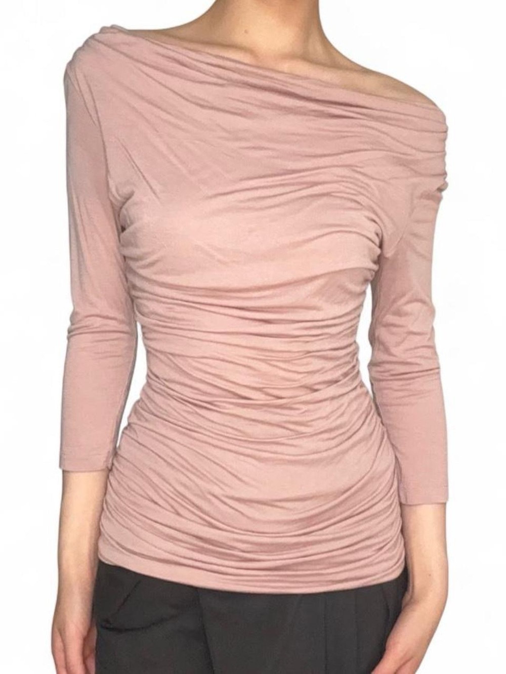 H&M Blush Pink Off-Shoulder Ruched Long Sleeve Top